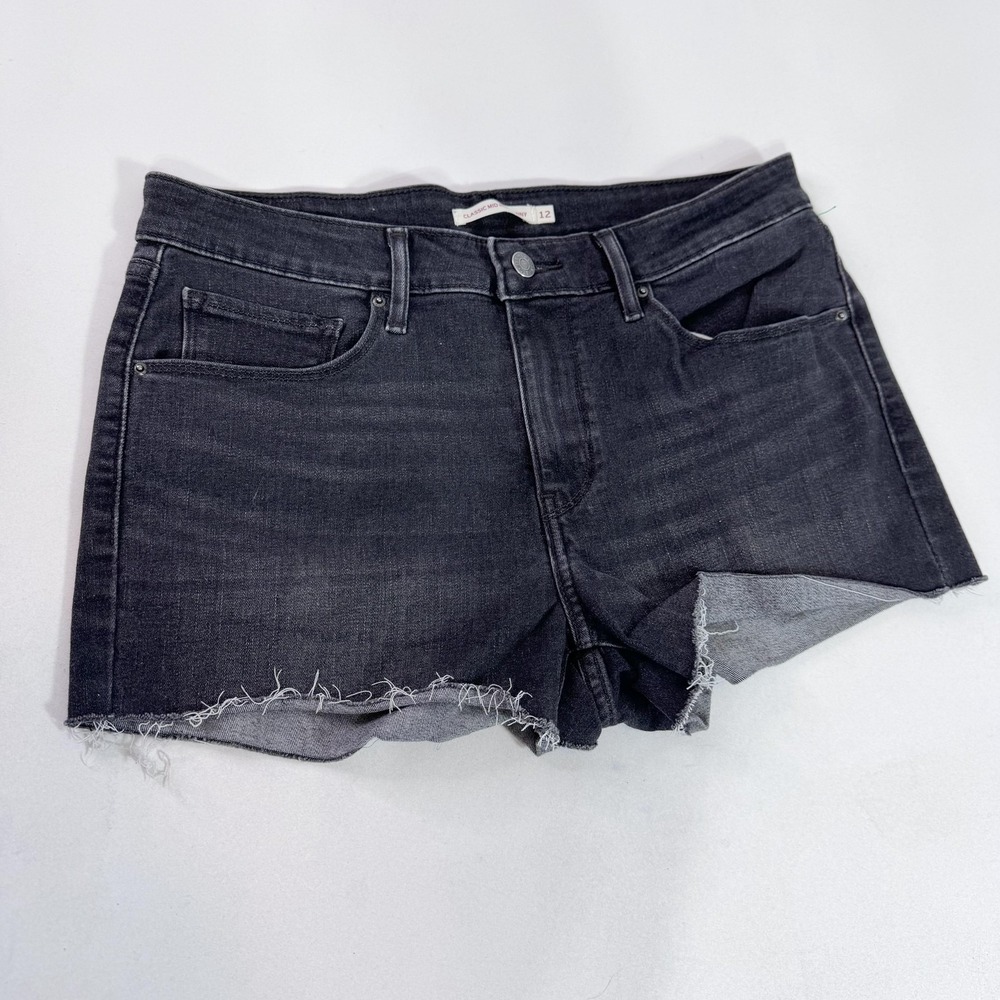 Levis Shorts Womens 12 Gray Mid Rise Mini Cut-Off Denim Frayed Hem Slim Casual
